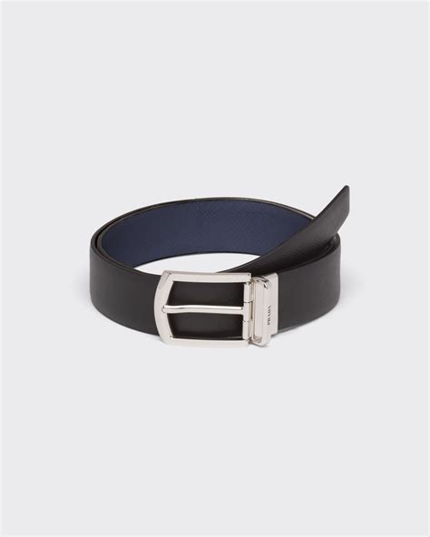 prada reversible leather belt|Coffee/baltic Blue Reversible Saffiano Leather Belt .